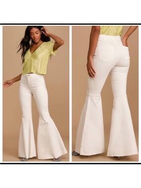 Free People Just Float On Flare Bell Bottom White Jeans